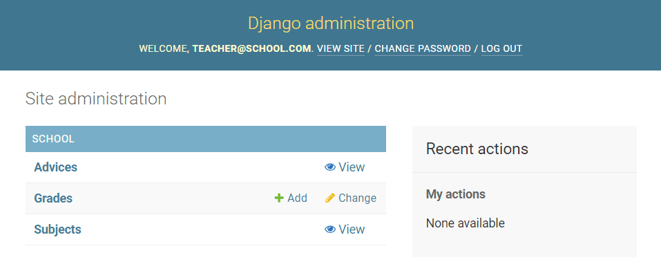 Teacher's Admin Interface